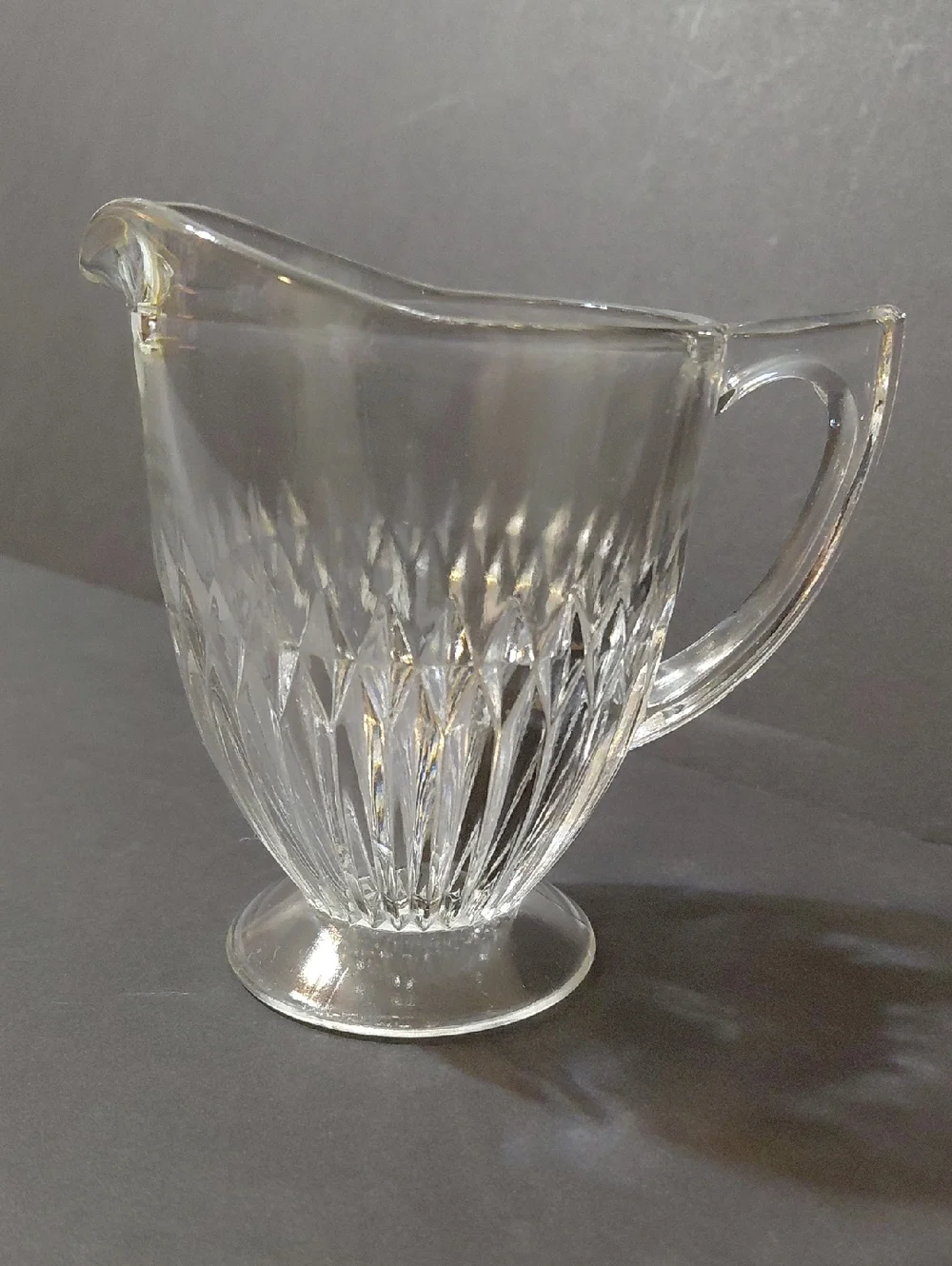 Vintage Jeannette Glass Anniversary Clear Pressed Glass Footed Creamer Pitcher